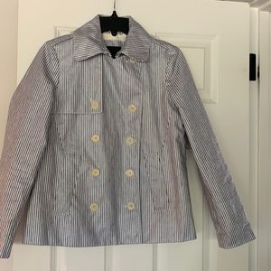 J. Crew Navy and White Striped Double-Breasted Trench Peacoat